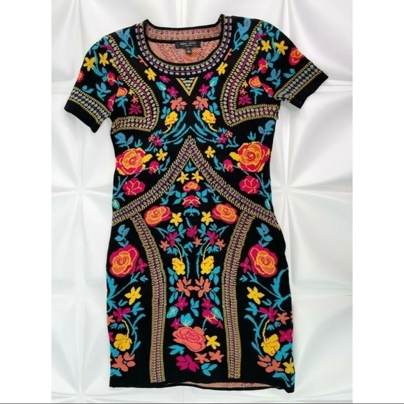 Romeo Juliet Couture Sz S Black Colorful Floral Print Sweater Dress - Picture 1 of 6